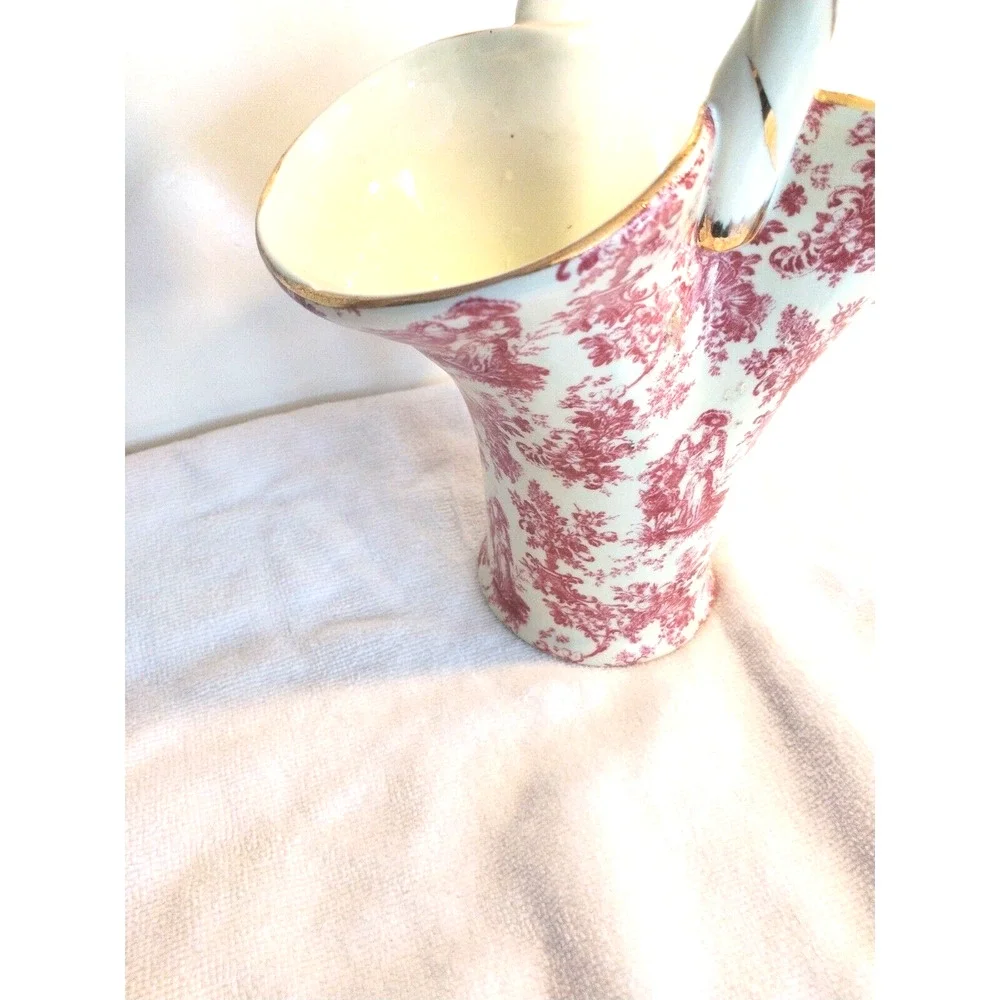 Formalities Ceramic BASKET Flower Vase Red CHINZ GOLD Romantic Victorian Cottage